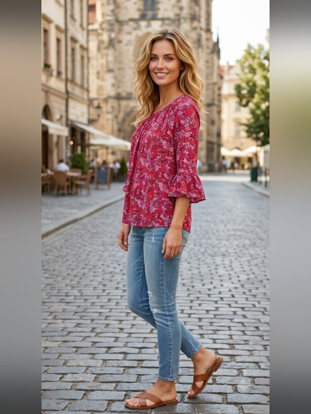 Michael Kors Floral Blouse - Casual Ruffle Sleeve Top Sz L.